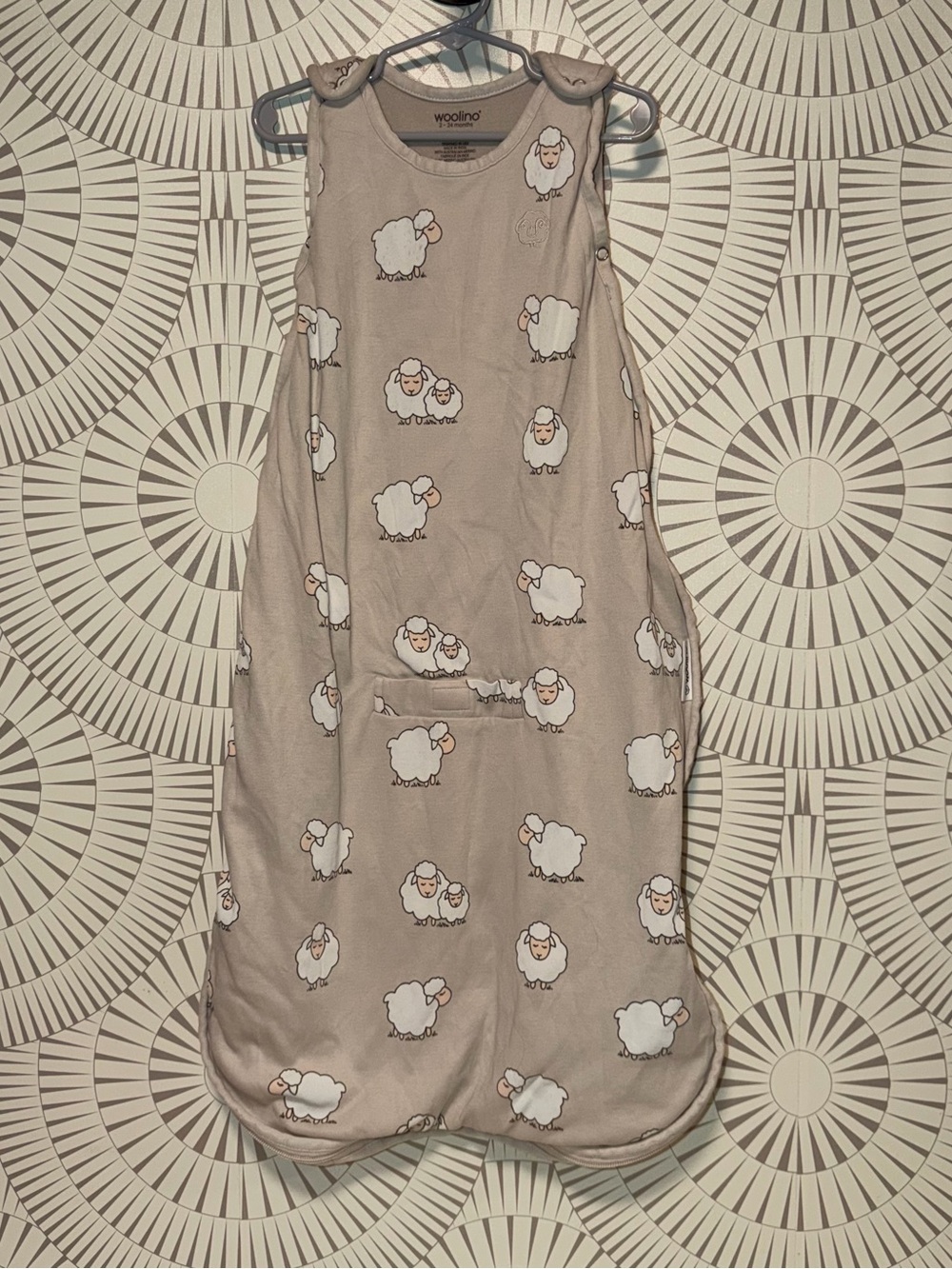 Woolino Baby 4 Season Sleep Sack with Sheep Print - Taupe Size 2-24M Merino Wool